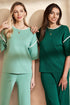 Contrast Trim Textured Knit Half Sleeve Drop Shoulder Drawstring Waist Wide Leg Two Piece Pant Set